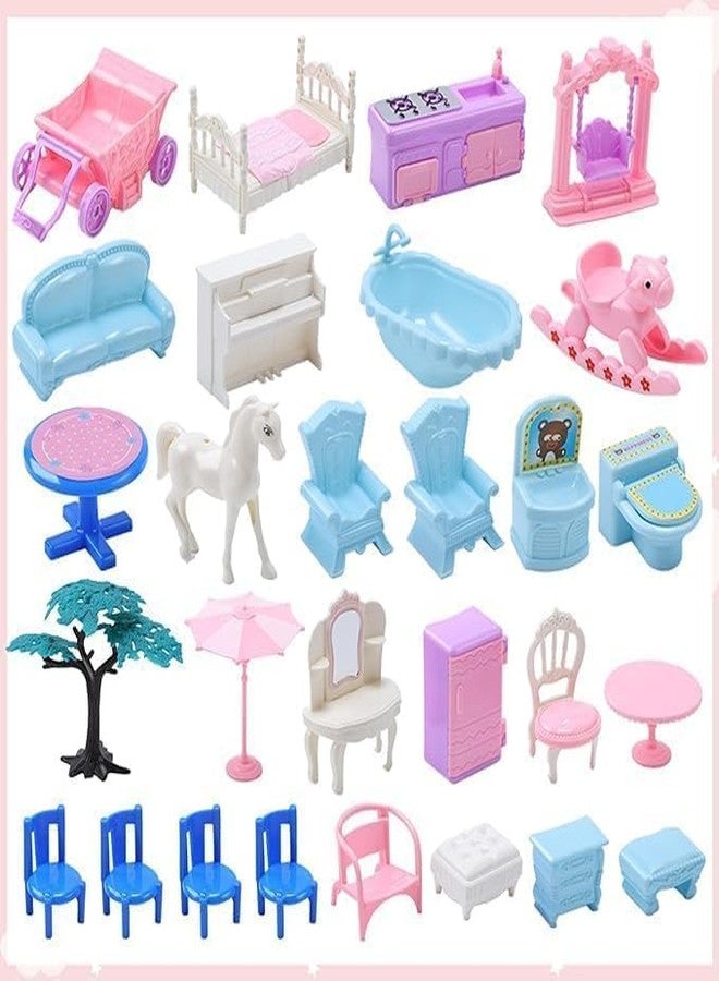 Samtop Dollhouse Building Toys, Playset with LED Lights, Movable Slides, Stairs, Furniture, Accessories, Dolls and Pets, Cottage Pretend Play House, DIY Creative Gift for Girls Toddlers (Large) - Image 5